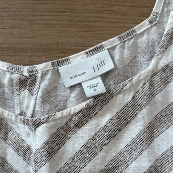 J. Jill Love Linen Striped Sleeveless Midi Dress Tan White 100% Linen Small - Picture 2 of 7